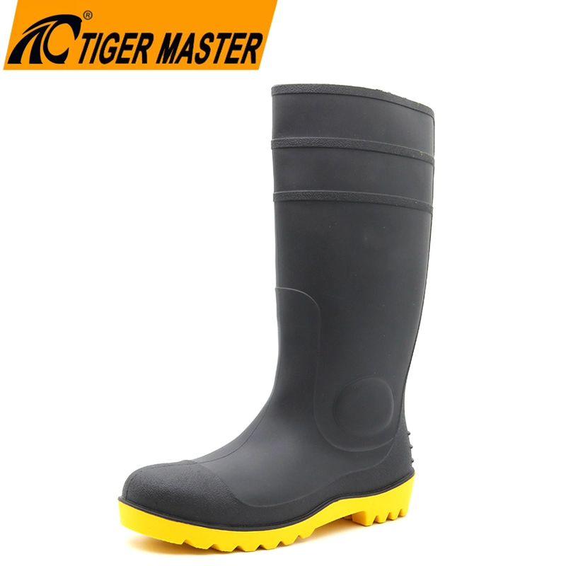 CE Verified Anti Slip Waterproof Oil Acid Alkali Resistant Steel Toe Puncture Proof Antistatic Men PPE Protective Construction PVC Safety Rain Boots