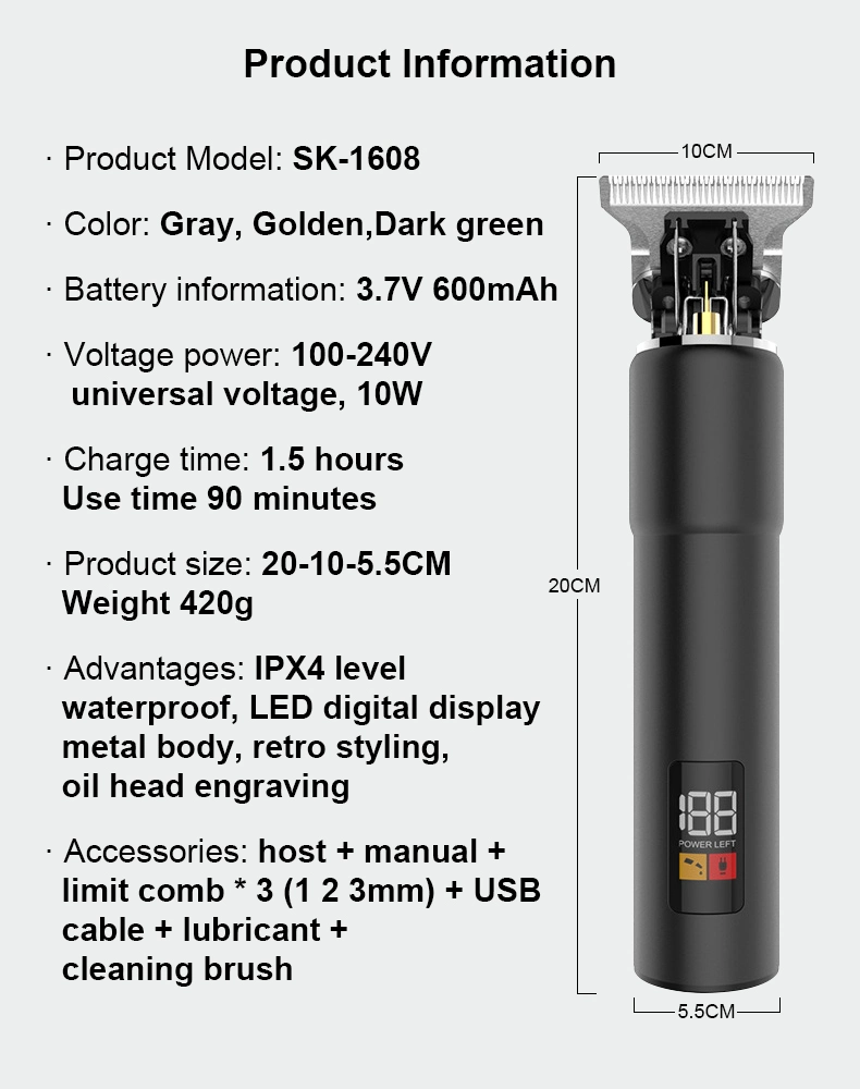 Professional Wireless Hair Trimmer with USB Charging