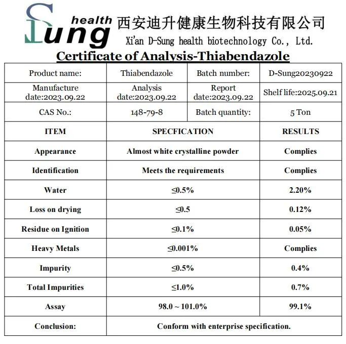 Polvo crudo pureza de tiabendazol tiabendazol polvo fungicida agroquímico tiabendazol