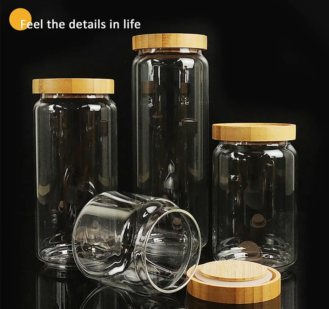 En gros, 300 ml 500 ml 1000 ml 1800 ml Spice Candy Coffee Food Storage Containers Bottle Bamboo Seal Lid Glass Jars.