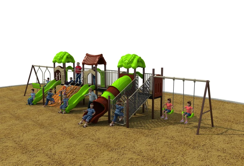 Newest Outdoor and Plastic Material Amusement Park Sets with Swing Set Slide