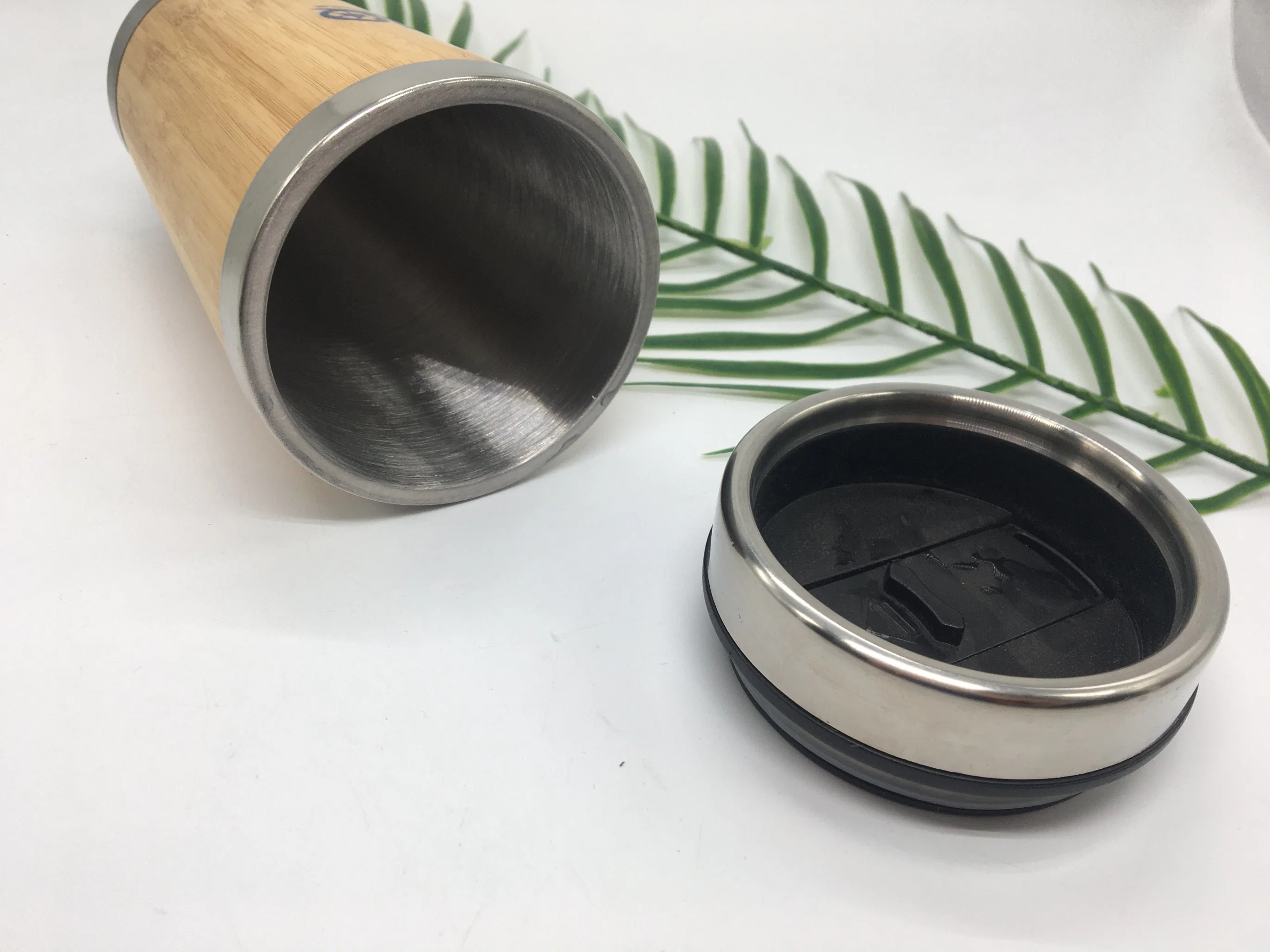 Travel Insulated Coffee Cup Stainless Steel Bamboo Mug with Lid