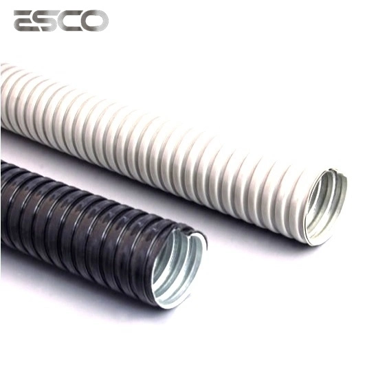 Tuyau flexible en acier au carbone revêtu de PVC gris/noir corrodé pour câble/fil.