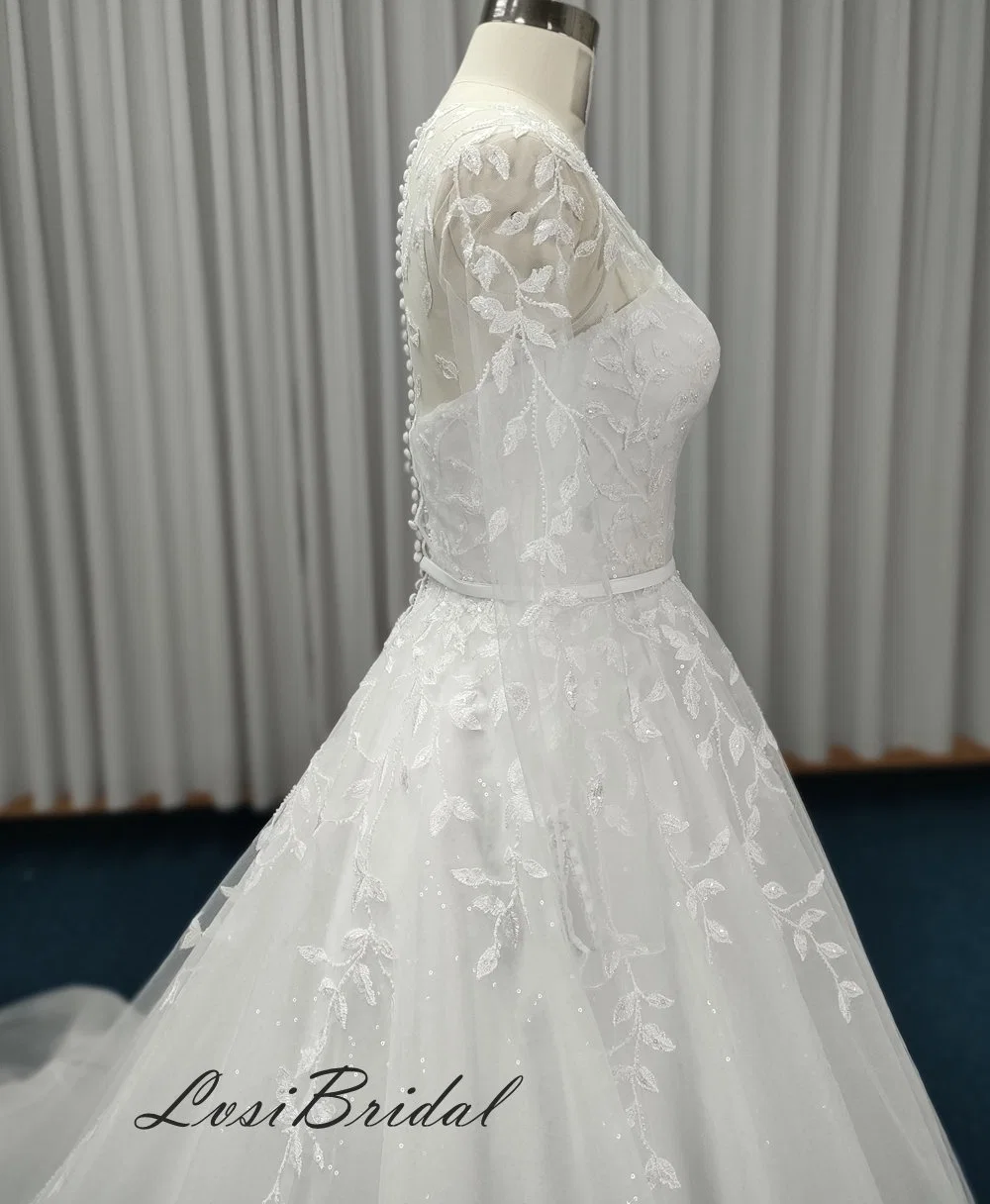 303 Sweetheart Neckline and Long Sleeve with Wedding Dress A-Line Tulle Dress Long Train Bridal Wedding Dress Foreign Trade Simple Style