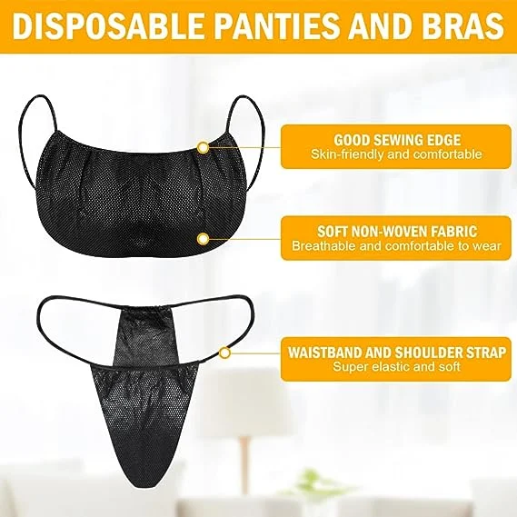 Disposable SPA Underwear Set Disposable Panties and Disposable Bras for Women SPA T Thong Underwear Tanning Wraps