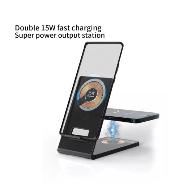 4 in 1 Foldable Ultra-Slim Transparent Fast Qi Wireless Chargers for Cell Phone 15W Magnetic Phone Charger