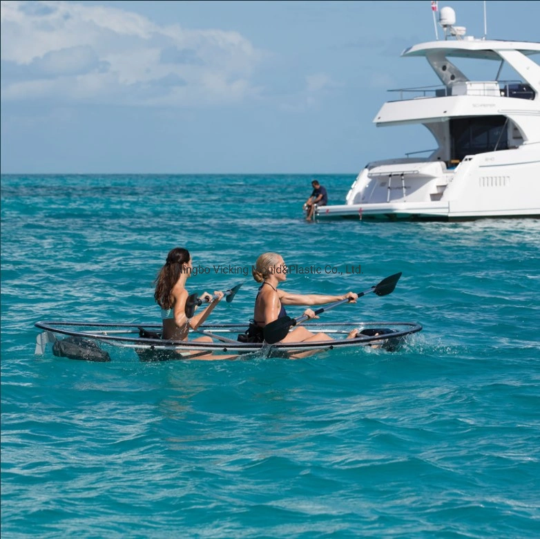 Crystal barco de pesca en kayak canoa transparente con fondo transparente para el comercio al por mayor