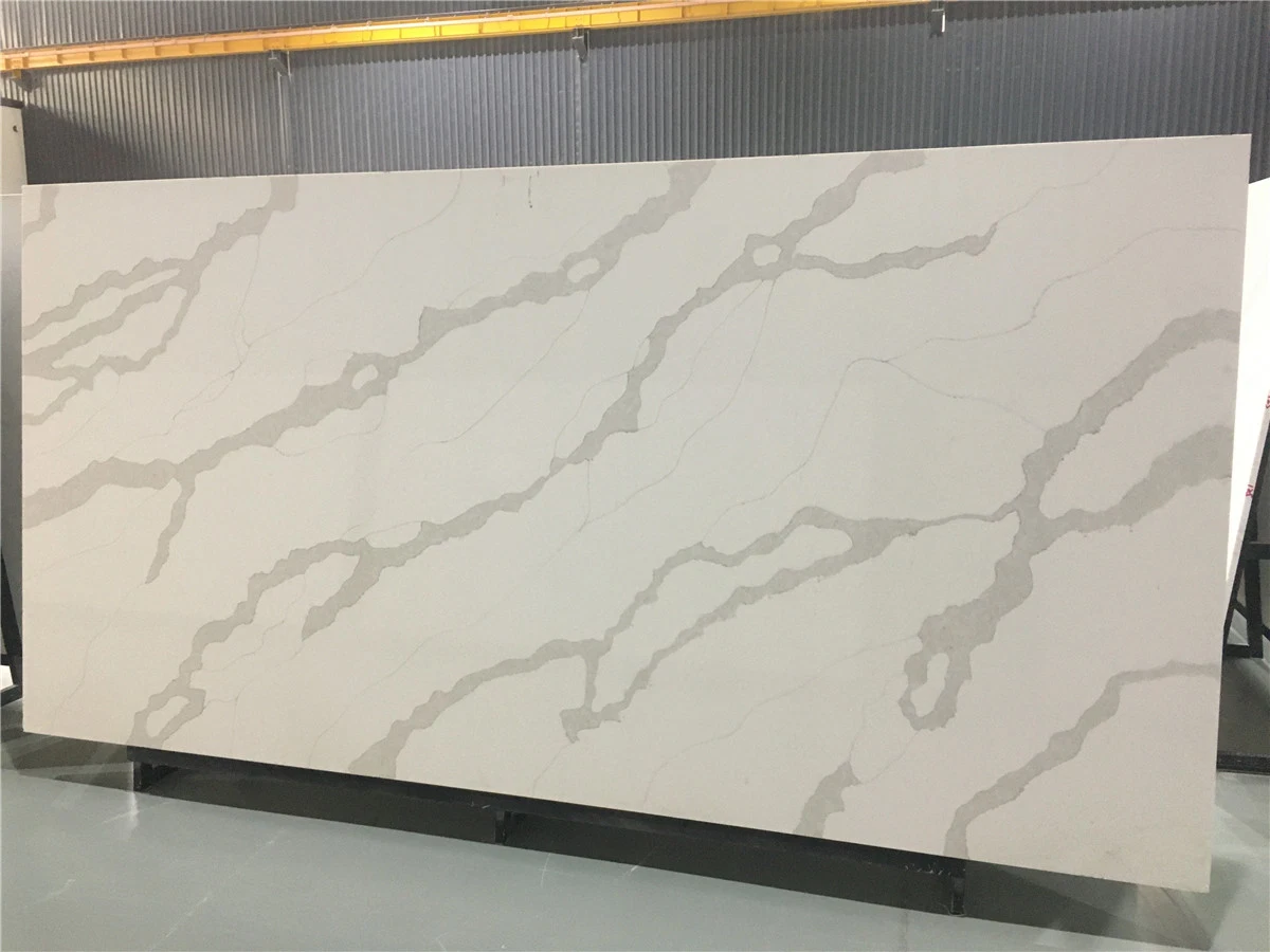 Whit Quartz Slab with Big Grey Vein Artificial Stone Tile