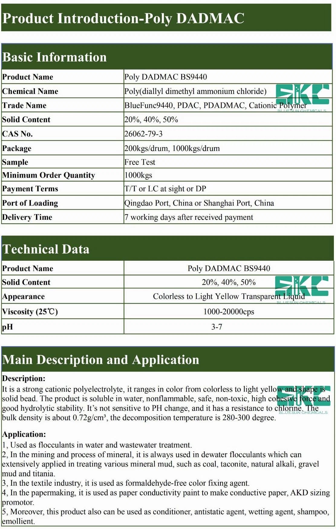 Poly Dadmac/ Wastewater Treatment/ Papermaking/ Retention Aid