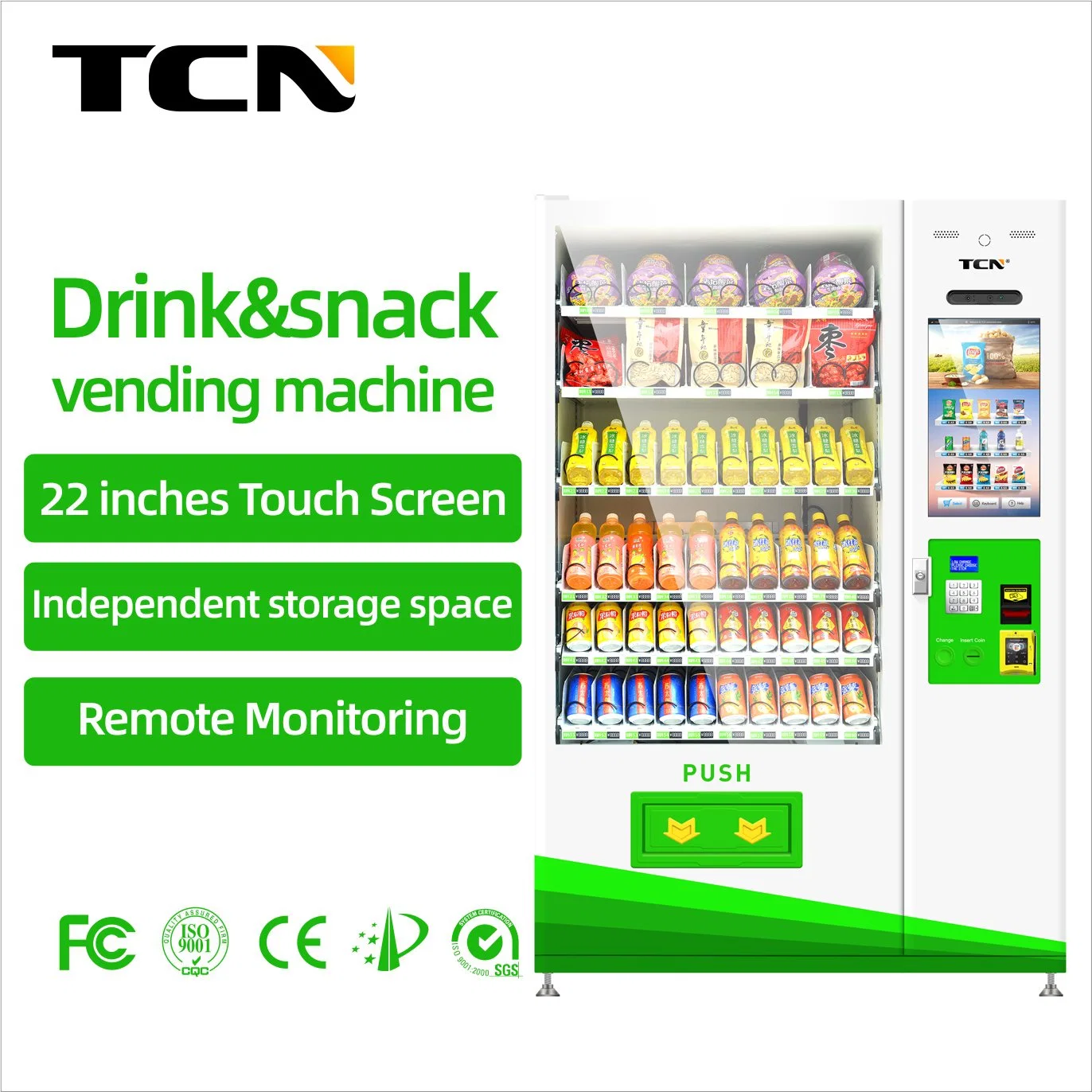 Tcn 22inch Advertising Screen Drink&amp; Snack Vending Machine Remote Control System