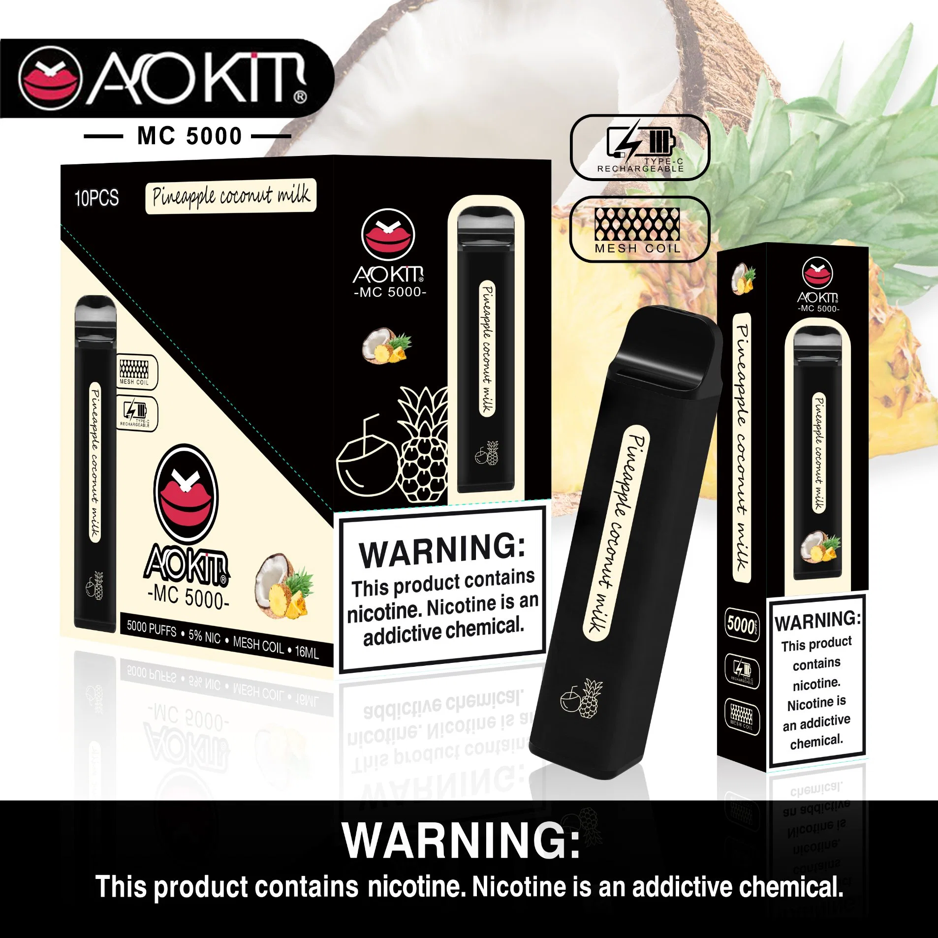 الجملة 5000 أطواق Vape القلم Aokit Mc Disposable صحة إلكترونية السجائر