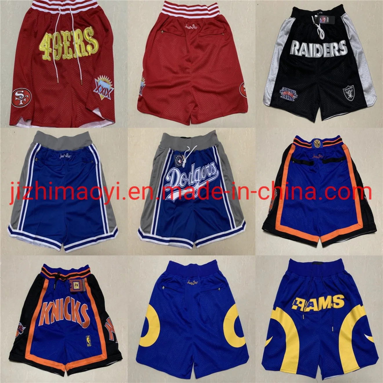 Al por mayor Just Don Baloncesto 49ers pantalones cortos de fútbol ropa deportiva de algodón