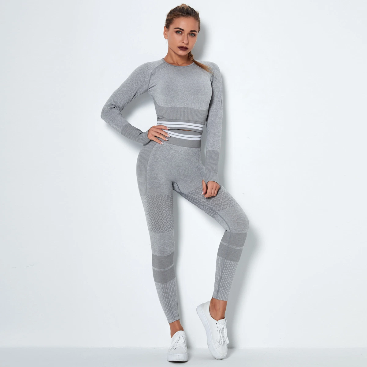 Roupas de moda feminina Leggings sem costura Roupas de ginástica de ioga de fitness Bra de portas Roupas esportivas de academia.