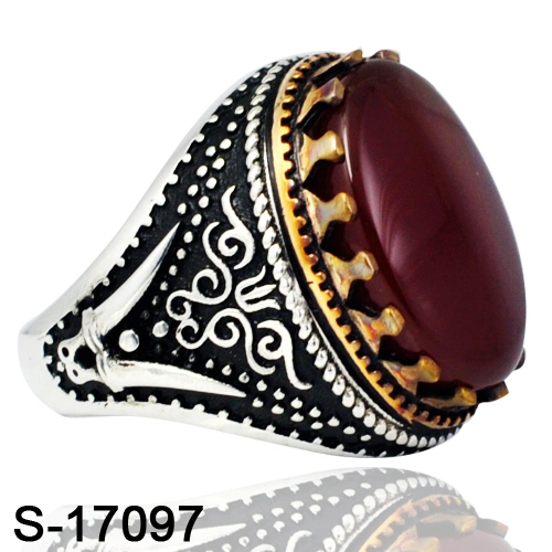 Fashion Jewelry 925 Sterling Silver Islamic Big Agate Stone Finger Ring for Men