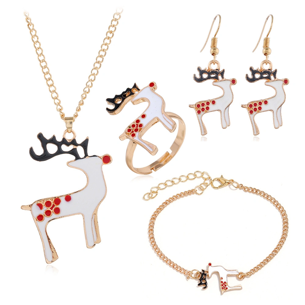 European and American Christmas Series Earrings Necklace Bracelet Ring Set