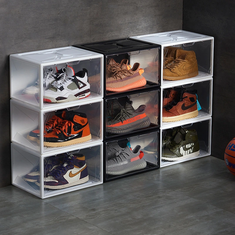 Transparent Plastic Stackable Shoe Storage Boxes Containers Drop Front Acrylic Drawer Type