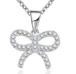 Fashion Sterling Silver Jewellery Bowknot Pendant Necklace Jewelry Set