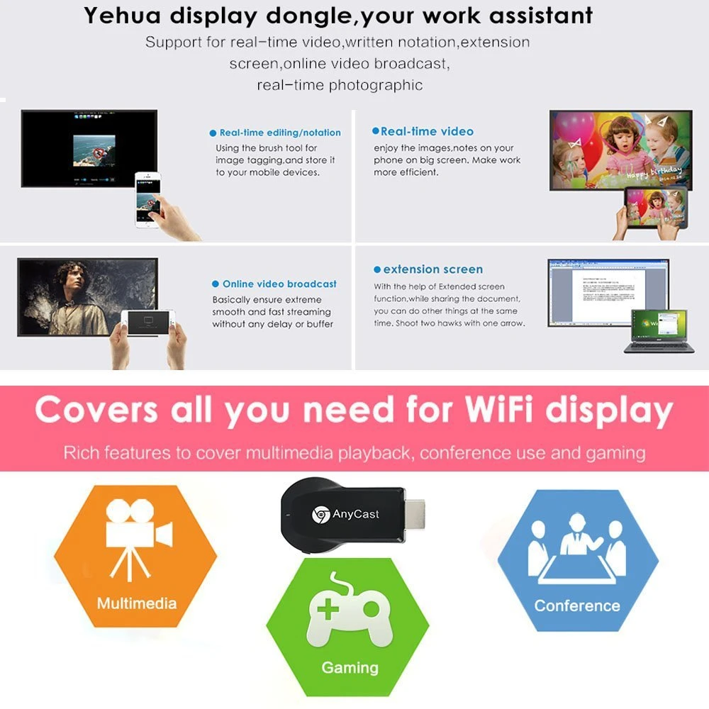 WiFi Miracast Dongle Anycast M2 Linux Based Airplay TV Receiver