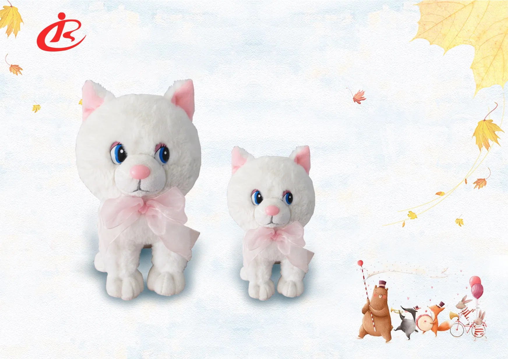 Peluches adorables animales gatos blanco y gris.