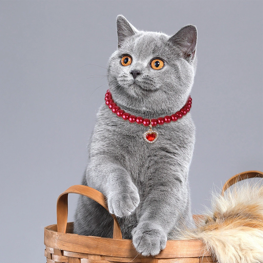 Pet Accessories Heart Rhinestone Puppy Dog Cat Pearl Necklace Pet Accessories Love Diamond Pets Dogs Collar Jewelry