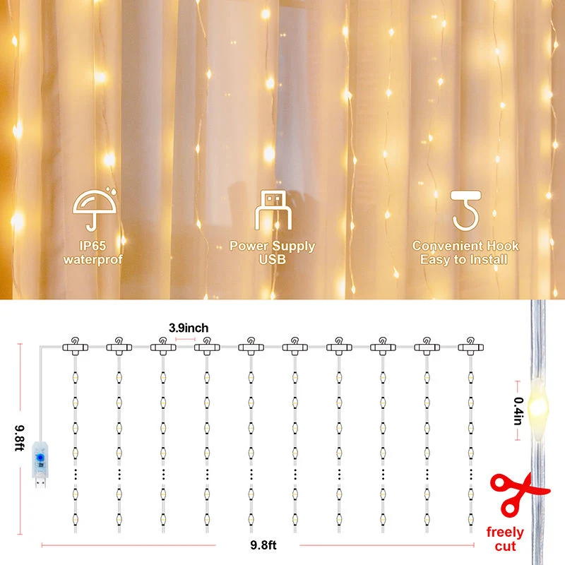 Decorative Twinkle Fairy Lights Christmas LED Garland Curtain LED String Lights
