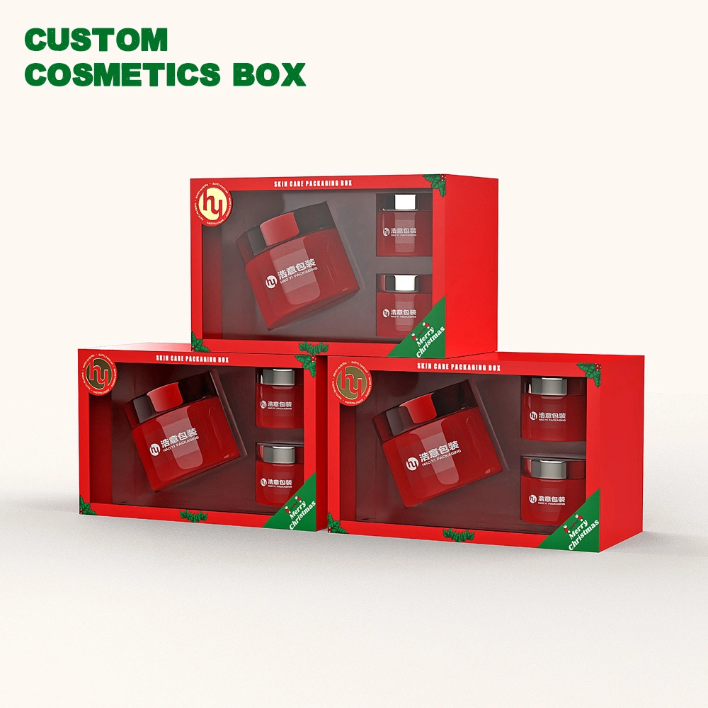 Boîte cadeau de Noël avec fenêtre d'affichage Boîte en carton pour ensemble de soins de la peau Boîte de rangement cosmétique Boîte d'emballage personnalisée