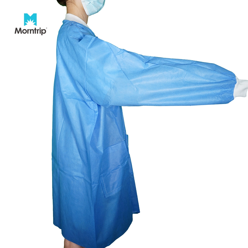 Blue Long Sleeve Knitted Cuffs Protective Medical Non Sterile Disposable Doctor Lab Coat