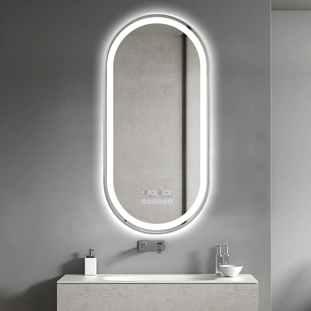 Wall Mounted Black Aluminum Framed Bathroom Oval Hotel Smart Lighted Mirror