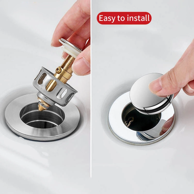 Universal Bathroom Sink Stopper 59 Brass Sink Drain Plug with Basket Anti Clogging Pop up Sink Drain Filter Without Overflow