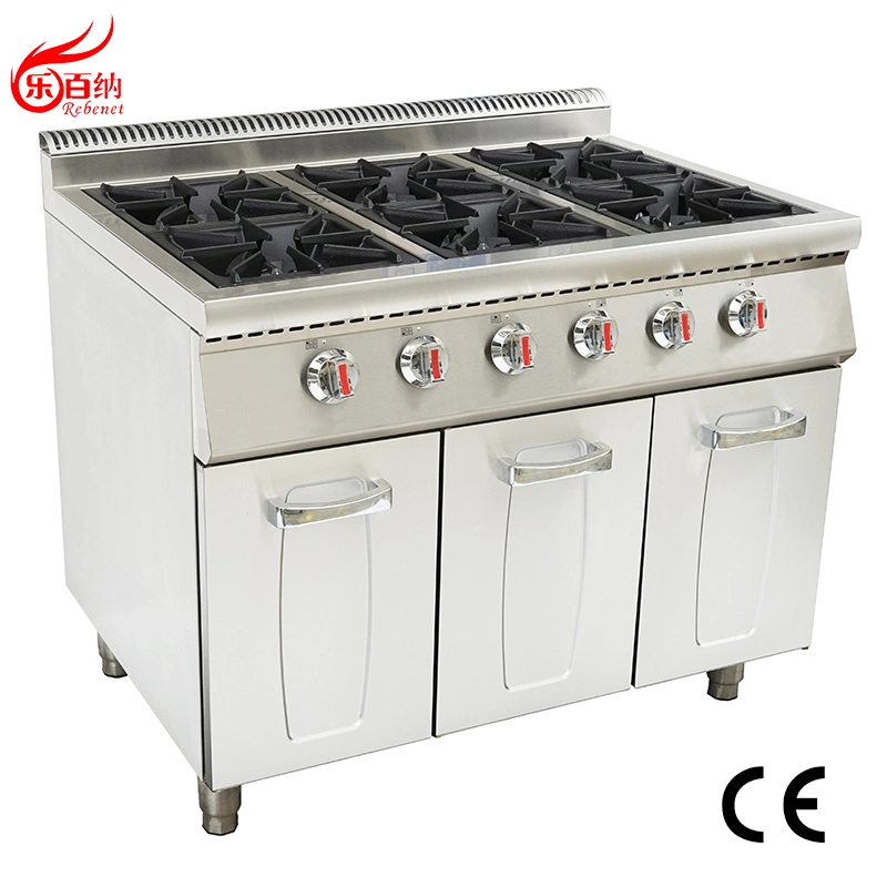 Cocina de gas 6 Burners comercial con equipo de cocina de armario APROBACIÓN CE (7G-RA-6)