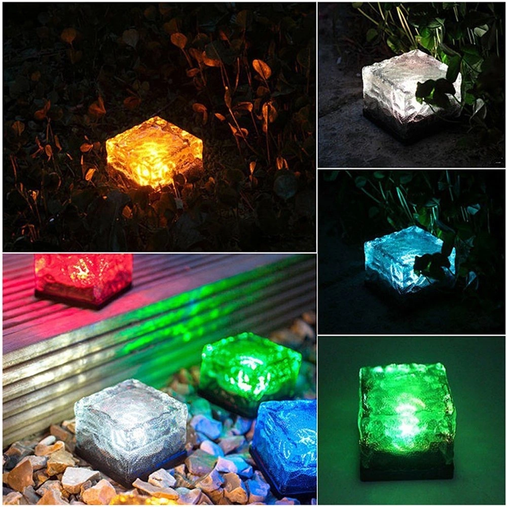 Hot Sale Solar Ice Lights Crystal Brick Stone Lamp Solar Path Floor Light for Stair Lawn Yard Outdoor Decoration