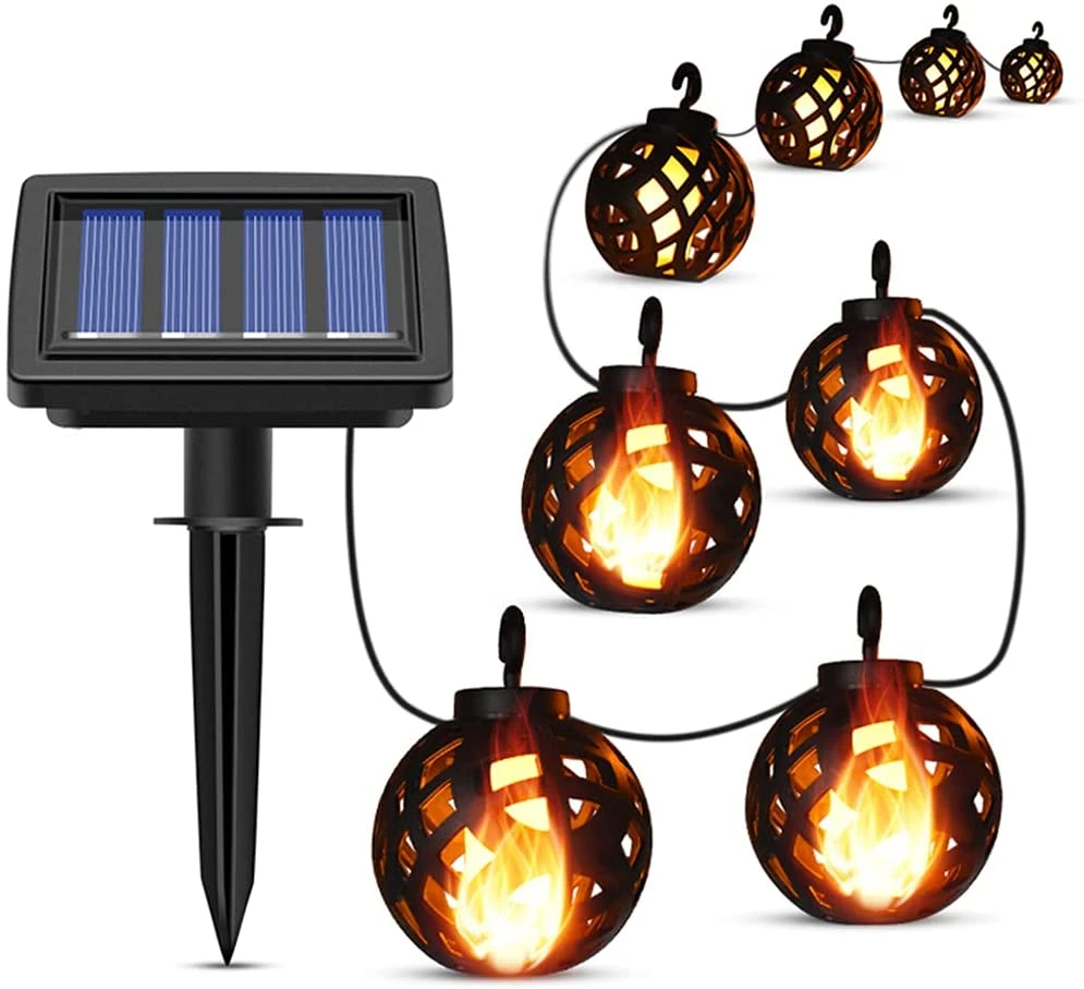 Goldmore11 Solar String Lights with Dancing Flickering Flames Solar Torch String Lanterns with 8 Flame Ball LED