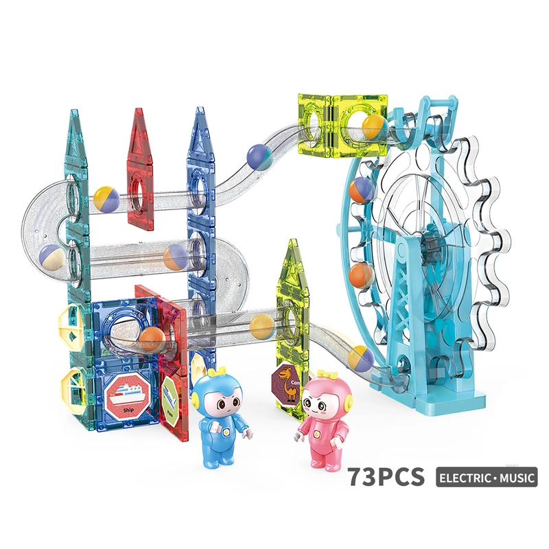 Kunststoff 3D Transparent Rohr Rennbahn Bausteine Spielzeug Kinder Magnetische Fliesen Marmor laufen Kinder Magnetblock mit Musik