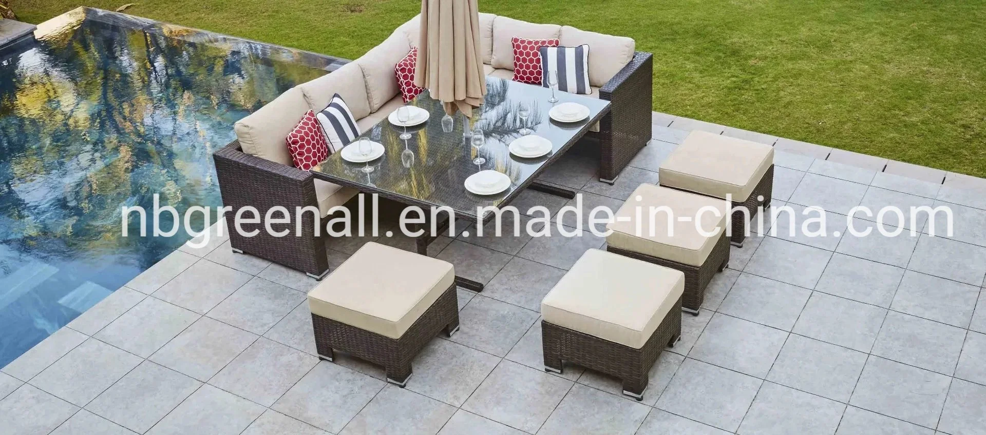 Patio al aire libre - sofá esquina del cubo de ratán y comedor Muebles Conjunto combinado