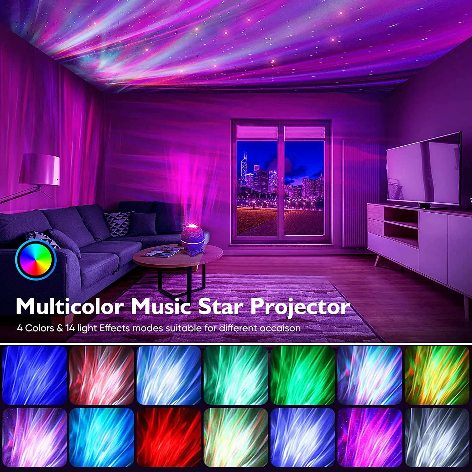 Govo de dinossauro com projetor Helius Galaxy e altifalante de música Bluetooth para Decoração LED Smart Lighting Star Night Light para adultos Tabela