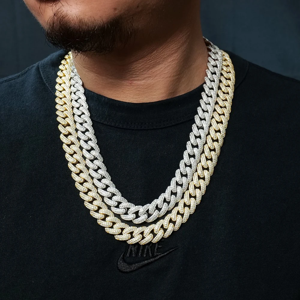 Factory Wholesale/Supplier 3 Rows 15mm Vvs Moissanite Ice out Mens Miami Cuban Link Chain Necklace 925 Sterling Silver Necklace Hip Hop Jewelry