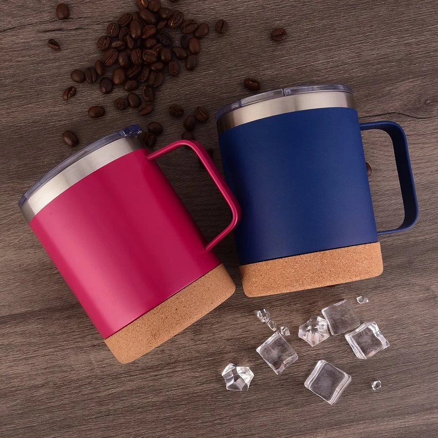 Mayorista/Proveedor Nordic Cork Bottom Mug Diseño creativo 12oz de viaje inoxidable Taza de café Camp con tapa de plástico