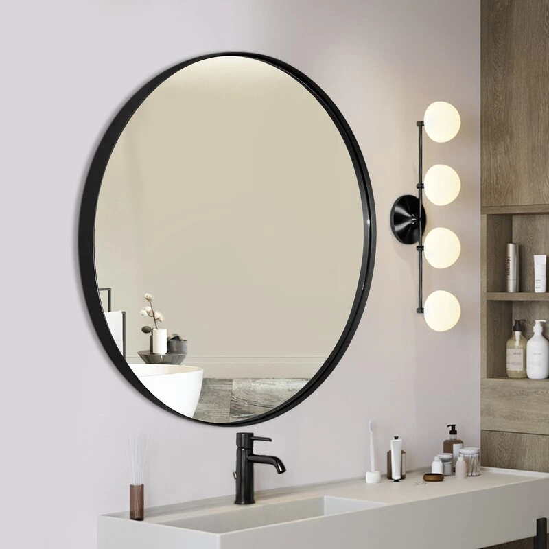 Round Aluminum Iron Satinless Steel Frame Frameless Full Length Wall Mounted Lighted Vanity Bathroom Home Decor Make up Framed Mirror