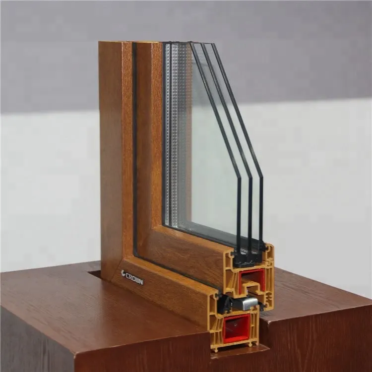 Indonesia Market Popular Laminated UPVC Profiles Dark Oak and Grey Metal Windows Profiles