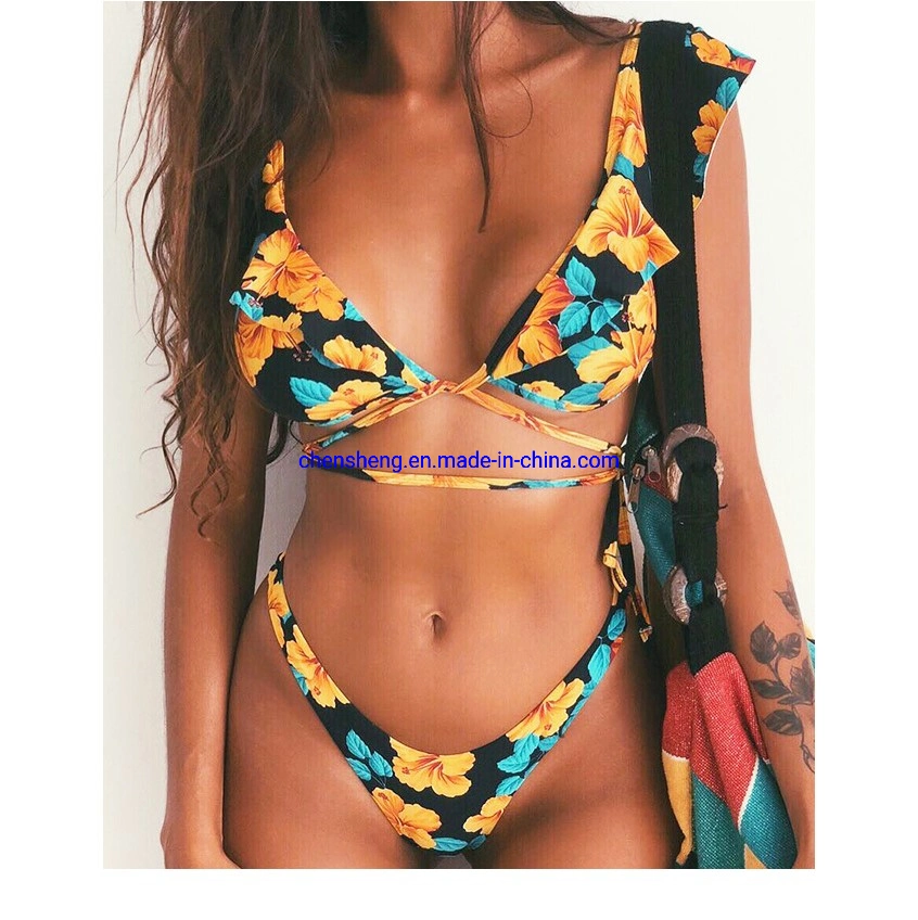 Ruffles femmes sexy Vintage Retro de maillots de bain Maillot String ensemble bikini brésilien