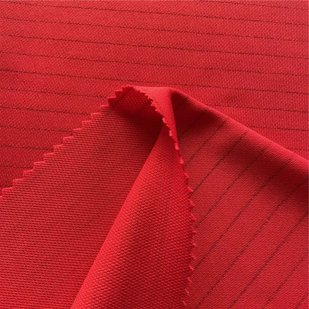 Red Color 5mm Cotton Uniform Thin Twill Grid Anti Static ESD Fabric for Garment