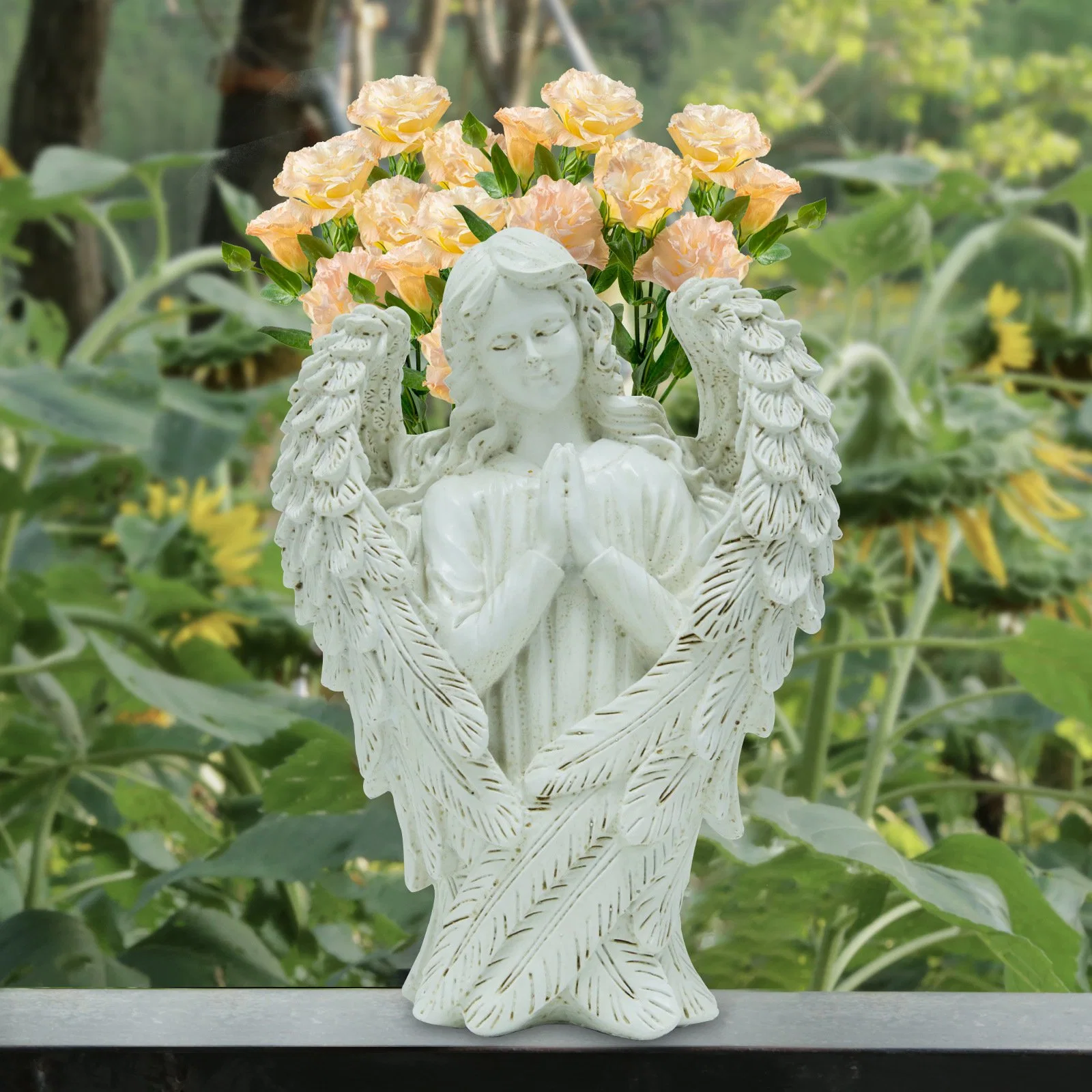 White Angel Flower Pot Resin Crafts Outdoor Garden Patio Lawn Decoration