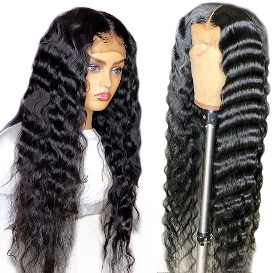 Kbeth Hot Selling Long Deep Wave Wigs Human Hair Lace Tampa frontal brasileira de densidade 130 de 36 polegadas com disco rígido Wave Wig Human Hair