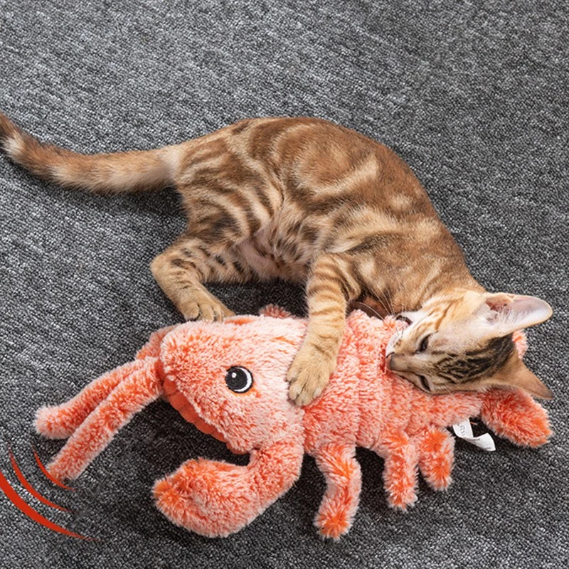 Funny Jumping Shrimp Plush Cat Dog Electric Simulation Lobster Pet Toys