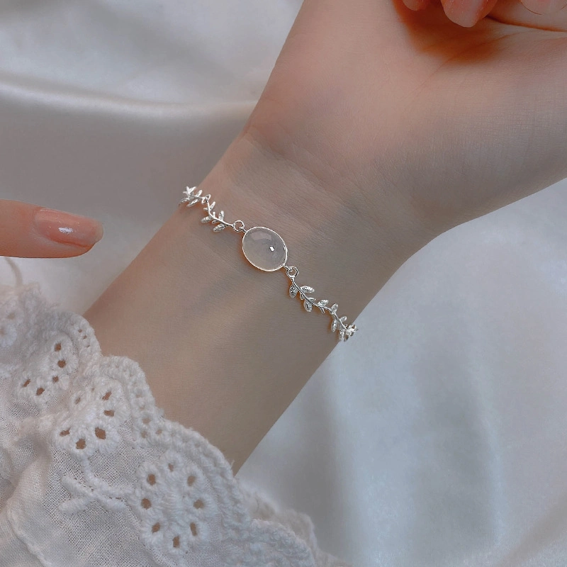 S925 Sterling Silver Gift for Girlfriend Leaf Bracelet