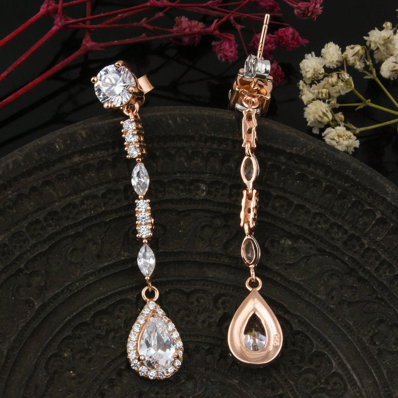 The Celestia 925 Sterling Silver Rose-Gold Drop Earrings