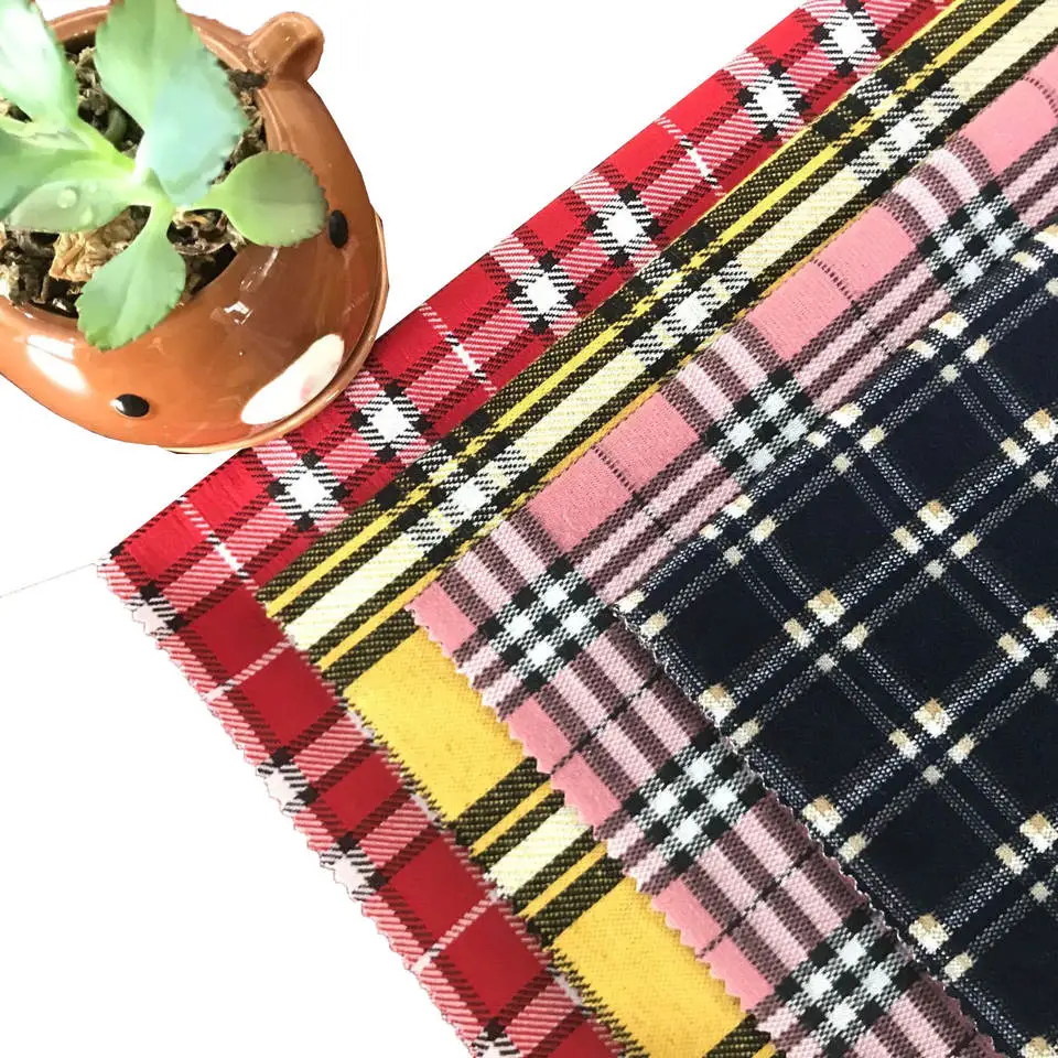 High Quality Yarn Dyed Jacquard Tr Elastic Breathable Scottish Check Polyester Fabric Textile for Garment