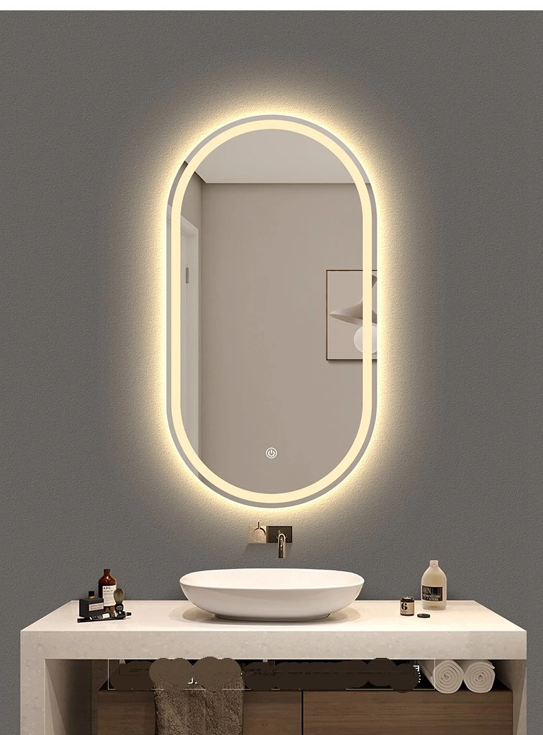 Ovo Oval casa prateados contínuo sem caixilho LED decorativas de parede espelho inteligente