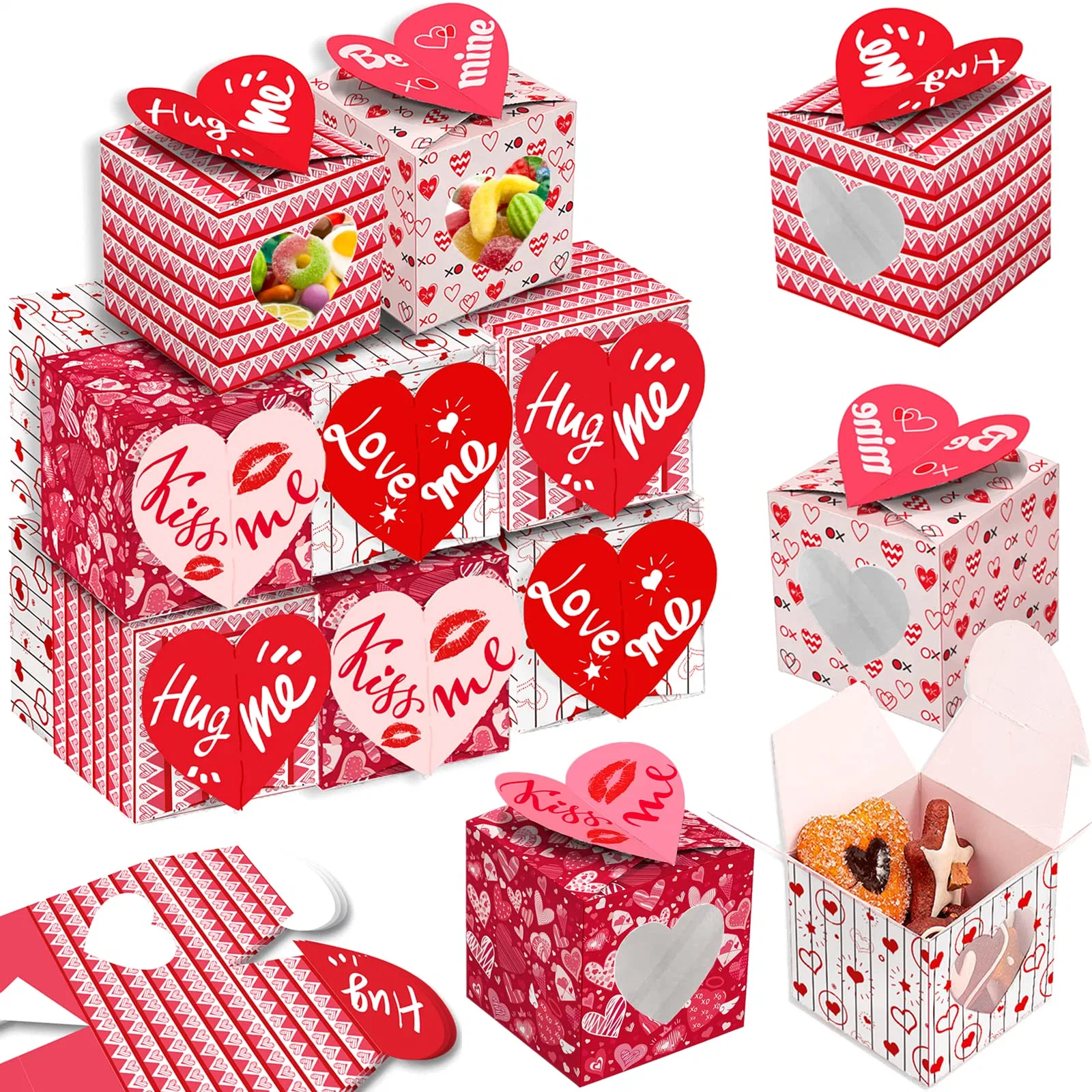 Festival Pastries Boxes with Clear Heart Shape Window Used in Bakery Colorful Dessert for Gift Giving Love Treat Box for Valentine's Day Party Gift Packaging