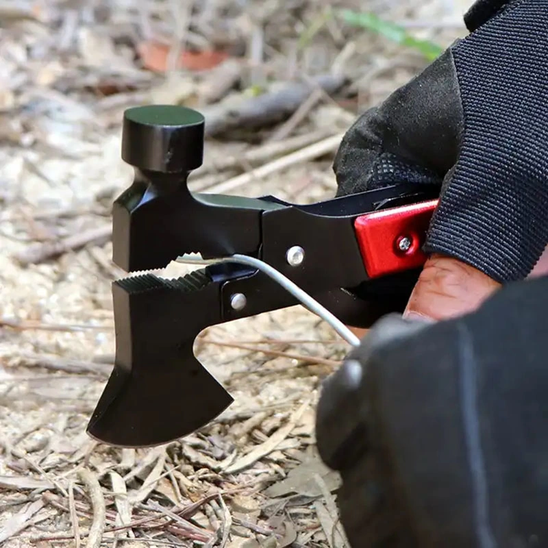 El martillo de acero inoxidable multifuncional Ax alicates plegables cuchillo Abrebotellas Herramienta con mango de madera Herramienta Mano